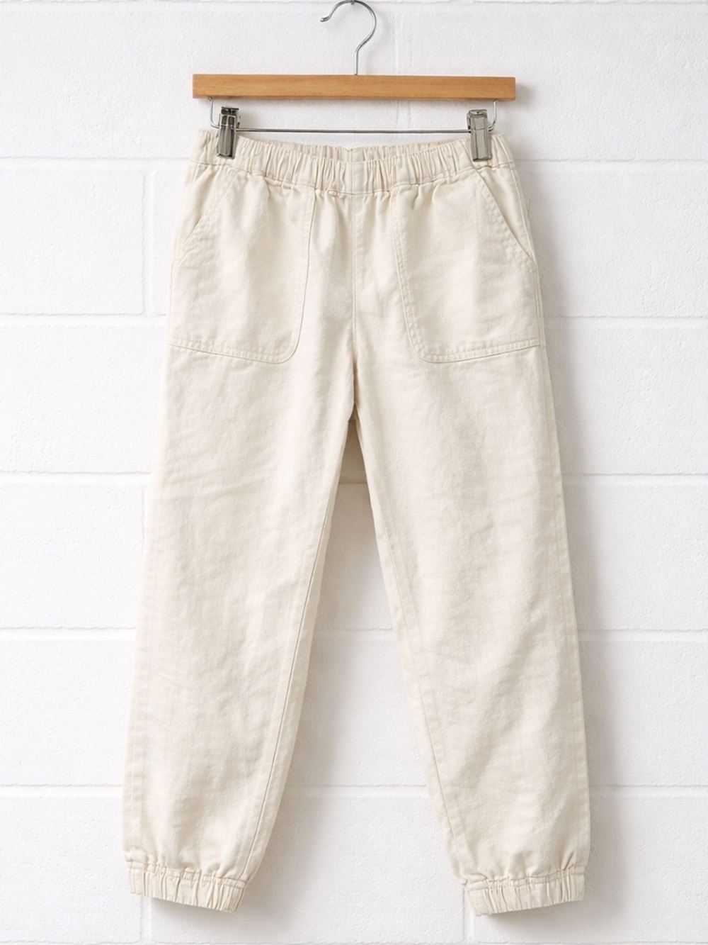 J. Crew Cream Elastic Waist Pants Linen Blend